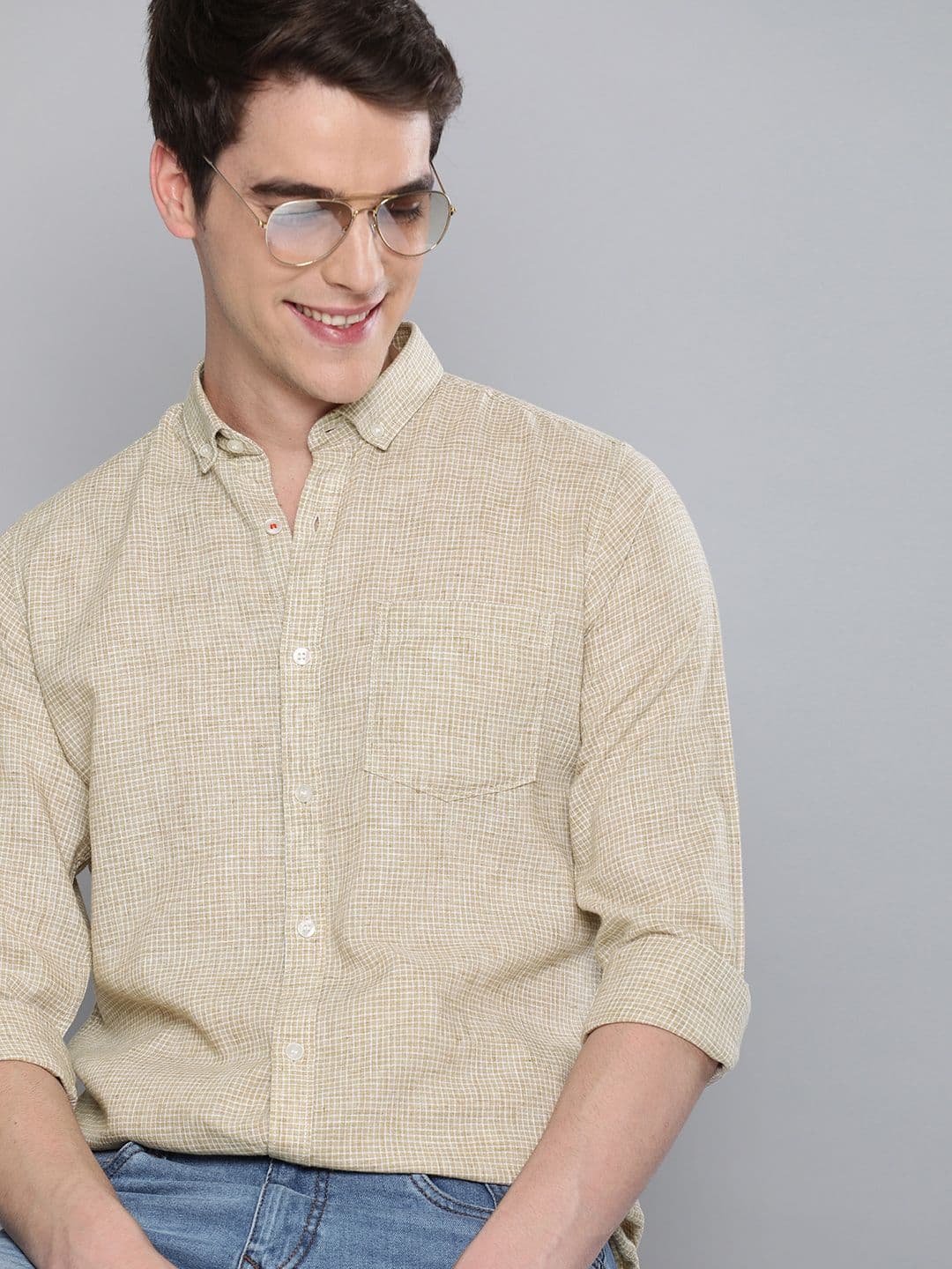 Mast & Harbour men Beige & White Regular Fit Checked Casual Shirt - view 1