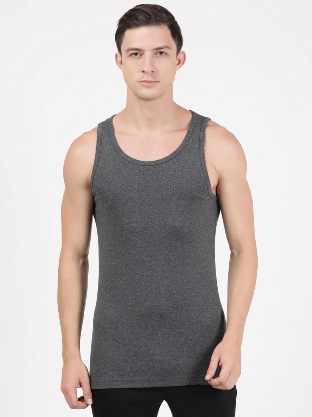 Jockey Men Charcoal Grey Solid Cotton Innerwear Basic Vest - view 1