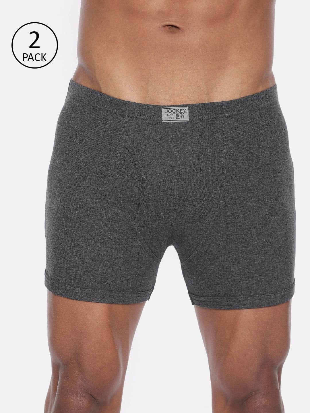 Jockey Men Pack of 2 Solid Charcoal Grey Modern Fit Trunks 8008-0205 - view 1
