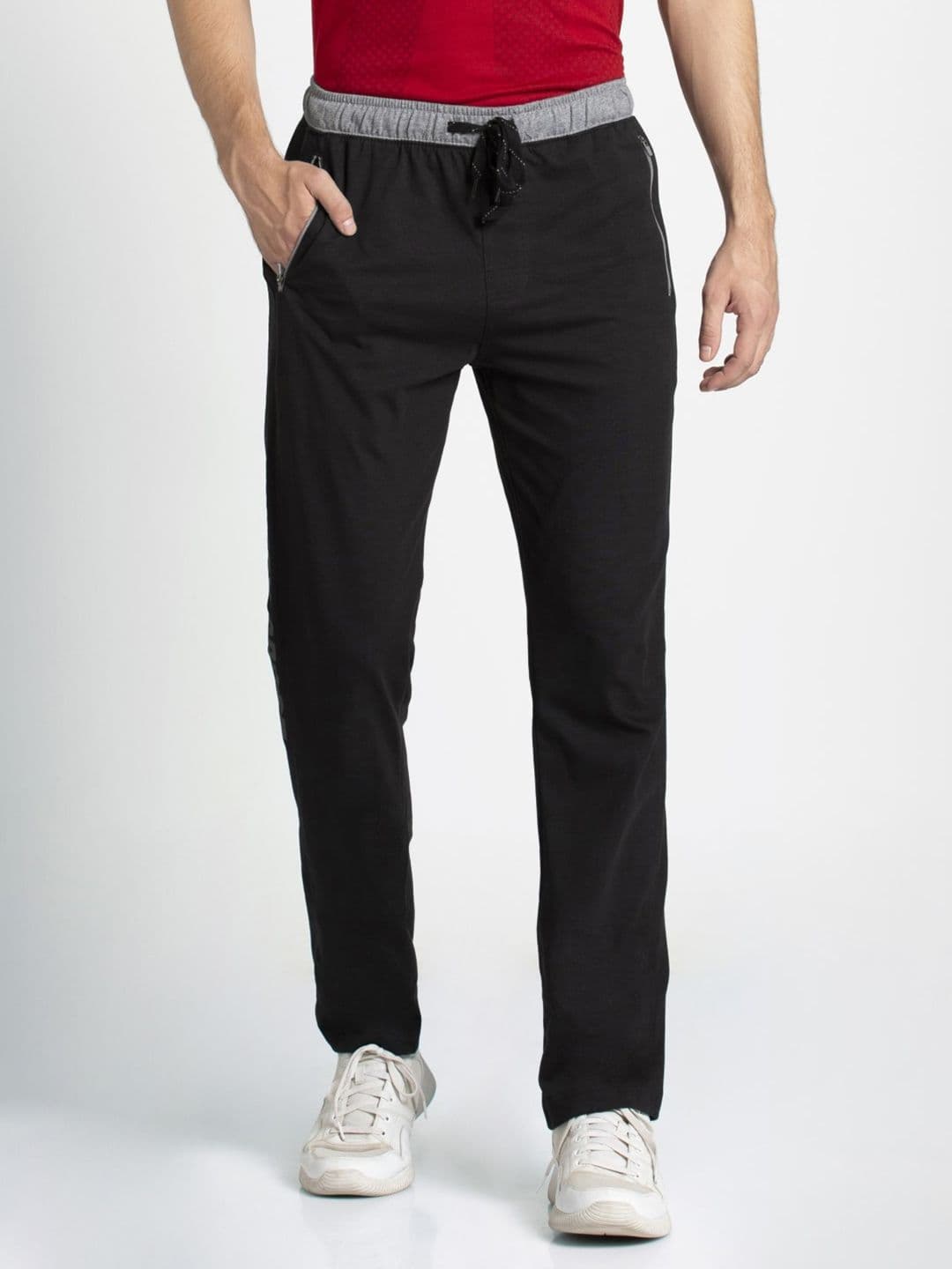 Jockey Men Black Slim Fit Track Pants with Printed Detailing - view 1