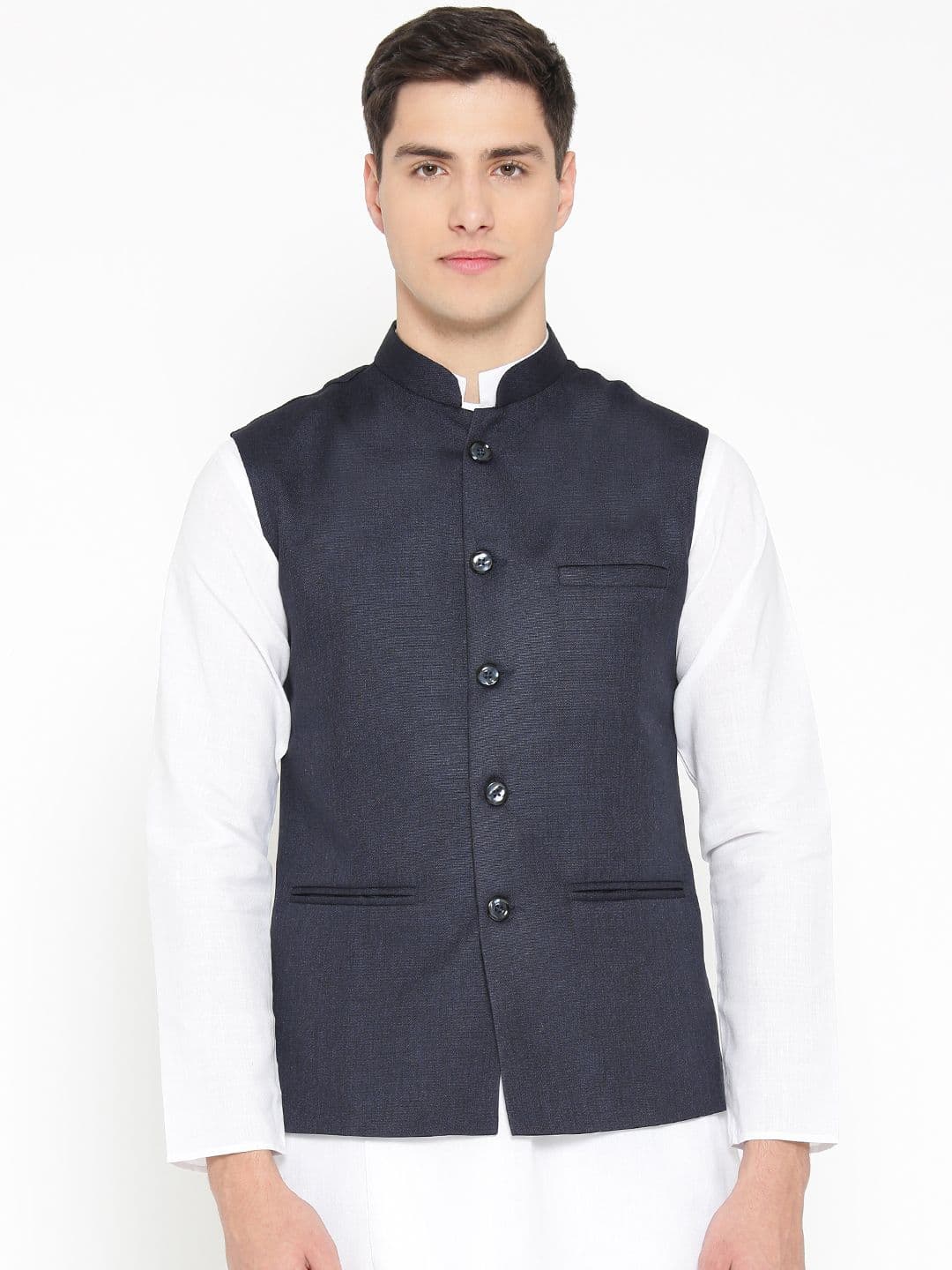 Badoliya & Sons Men Navy Blue Solid Nehru Jacket - view 1