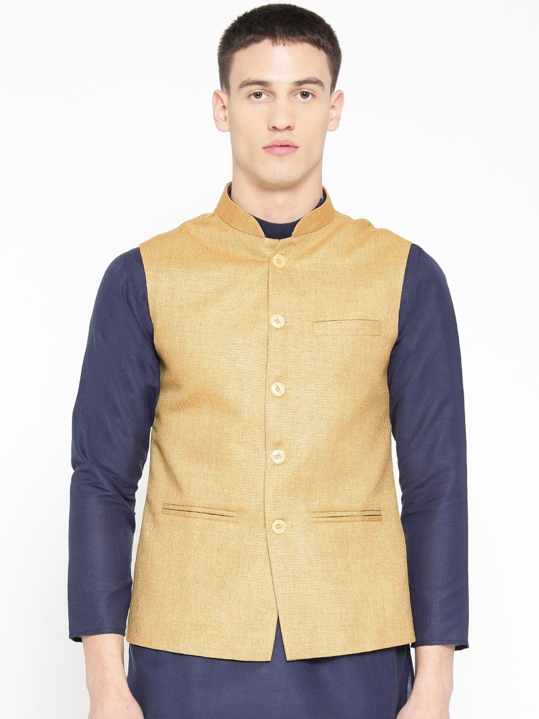 Badoliya & Sons Men Beige Solid Nehru Jacket - view 1