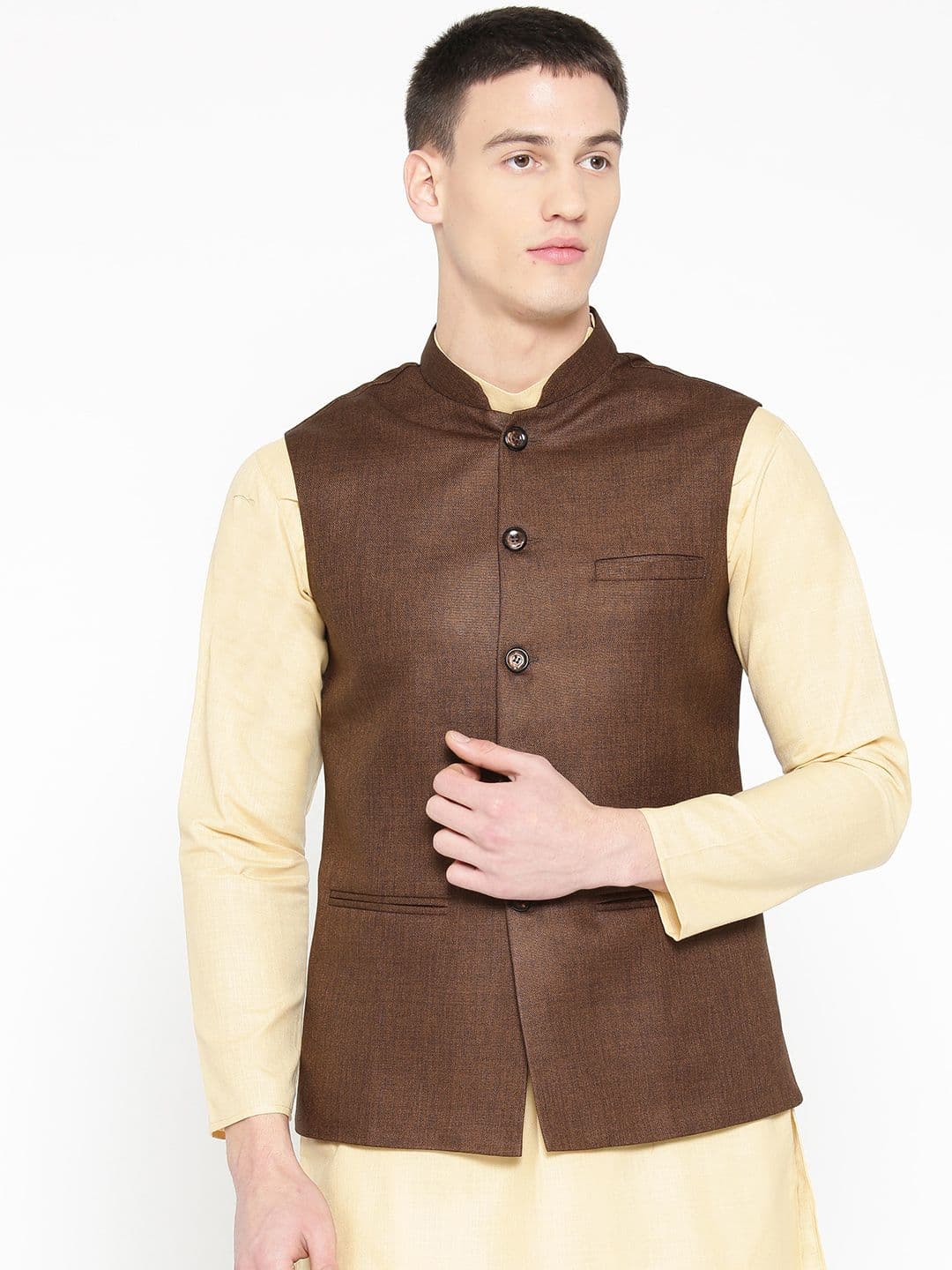Badoliya & Sons Men Brown Solid Nehru Jacket - view 1