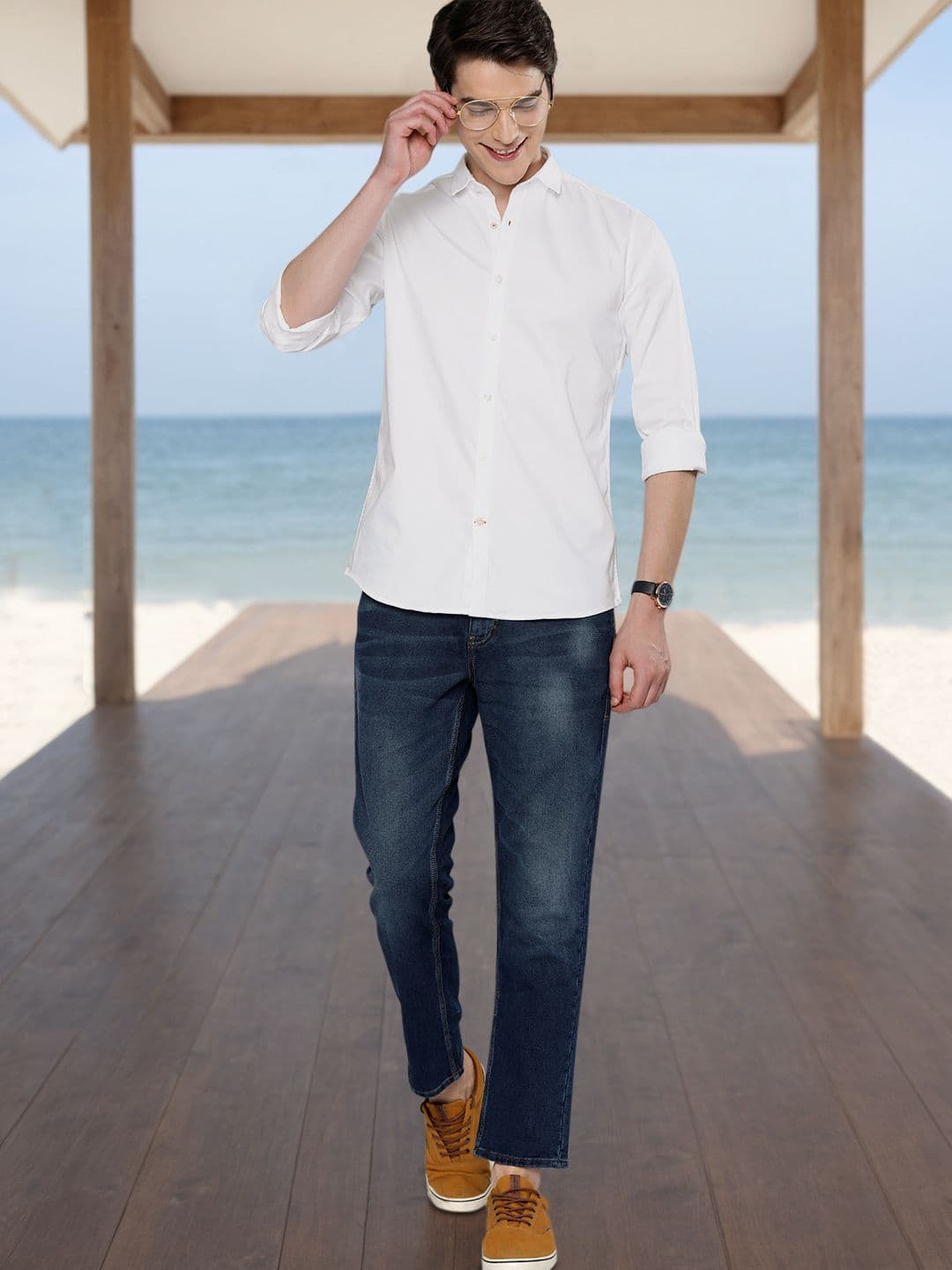 Mast & Harbour Men White Regular Fit Solid Casual Shirt - view 1