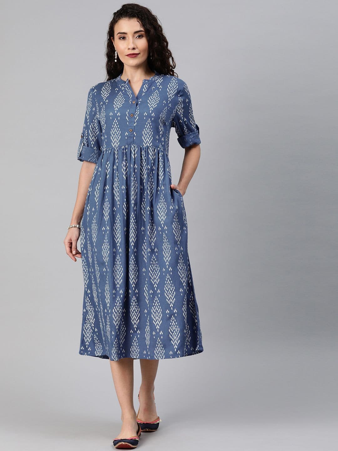 Anouk X fwd Women Blue & Grey Printed A-Line Fusion Kurta - view 1