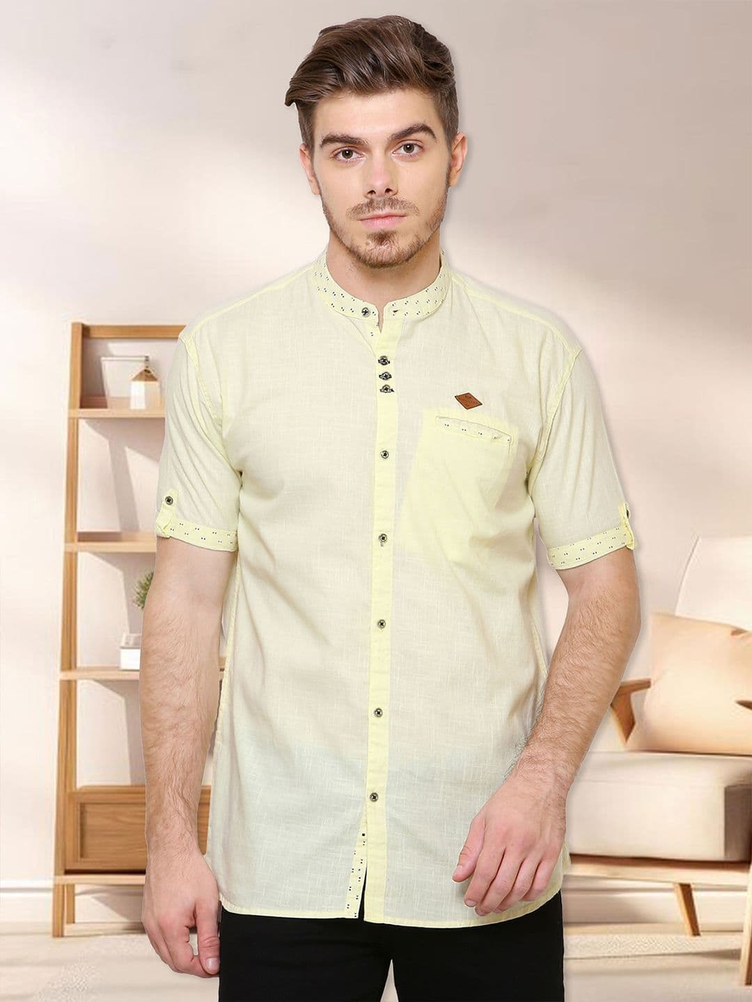 Kuons Avenue Men Yellow Smart Slim Fit Solid Casual Shirt - view 1