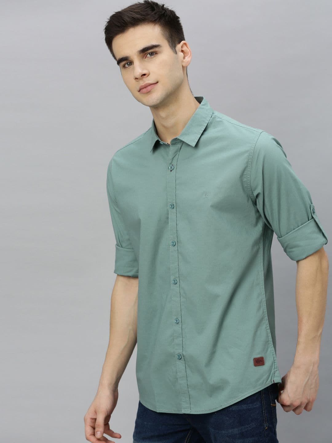 Roadster Men Sea Green & Green Slim Fit Solid Casual Shirt - view 1