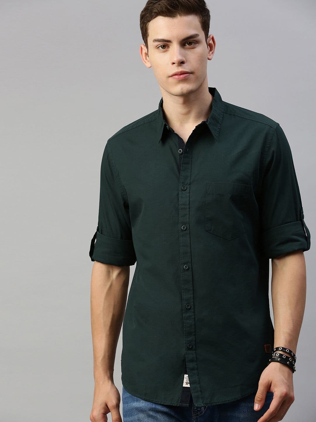 Roadster Men Green Regular Fit Solid Casual Shirt - view 1