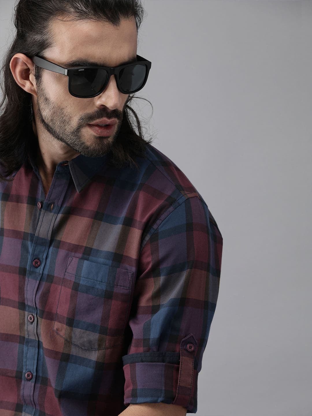 Roadster Men Maroon & Blue Checked Pure Cotton Casual Shirt - view 1
