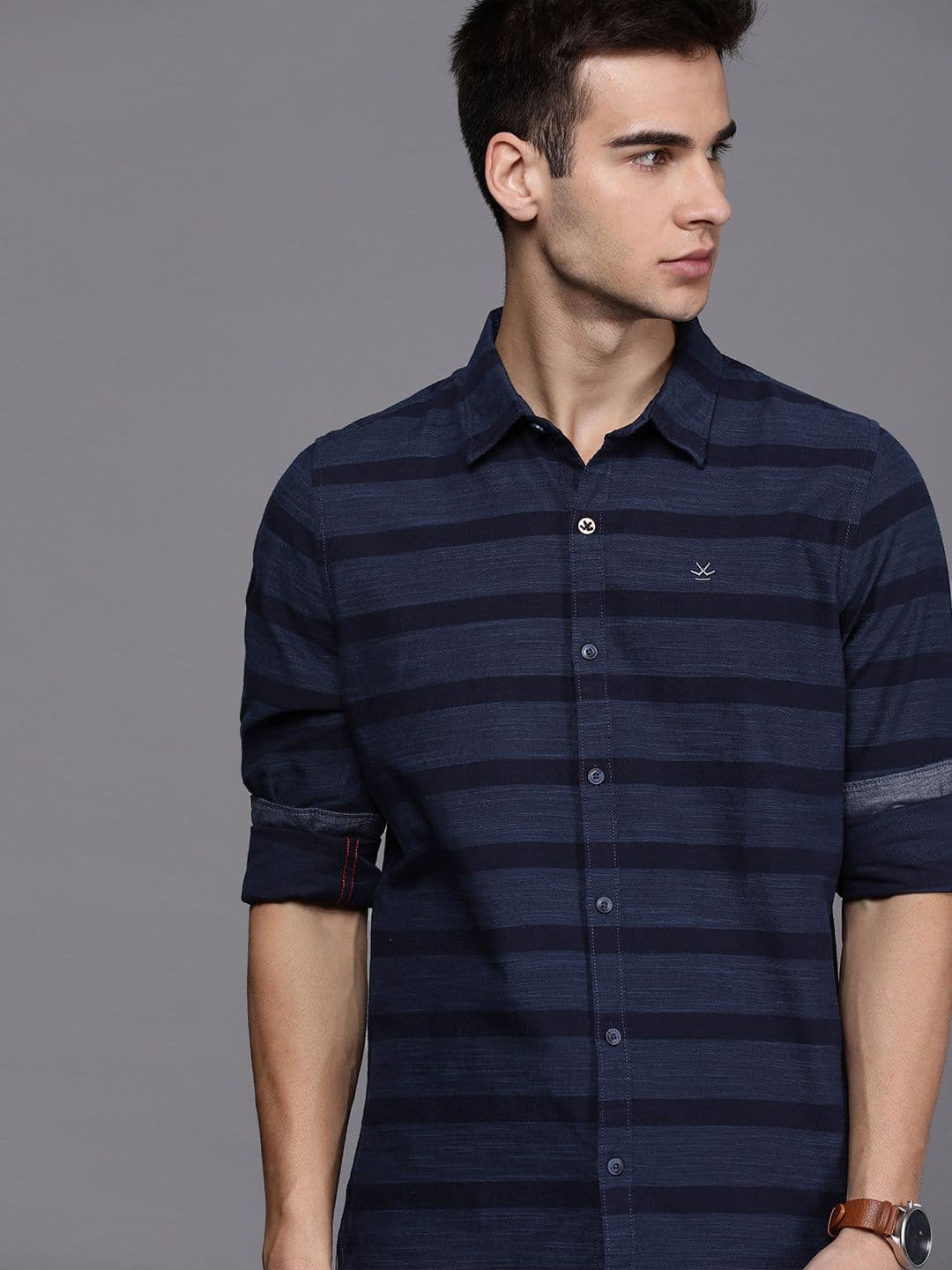 WROGN Men Navy Blue Slim Fit Striped Casual Shirt - view 1