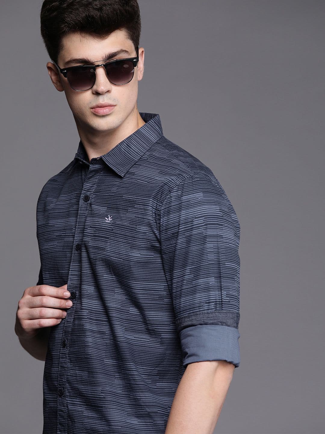 WROGN Men Blue Slim Fit Striped Casual Shirt - view 1