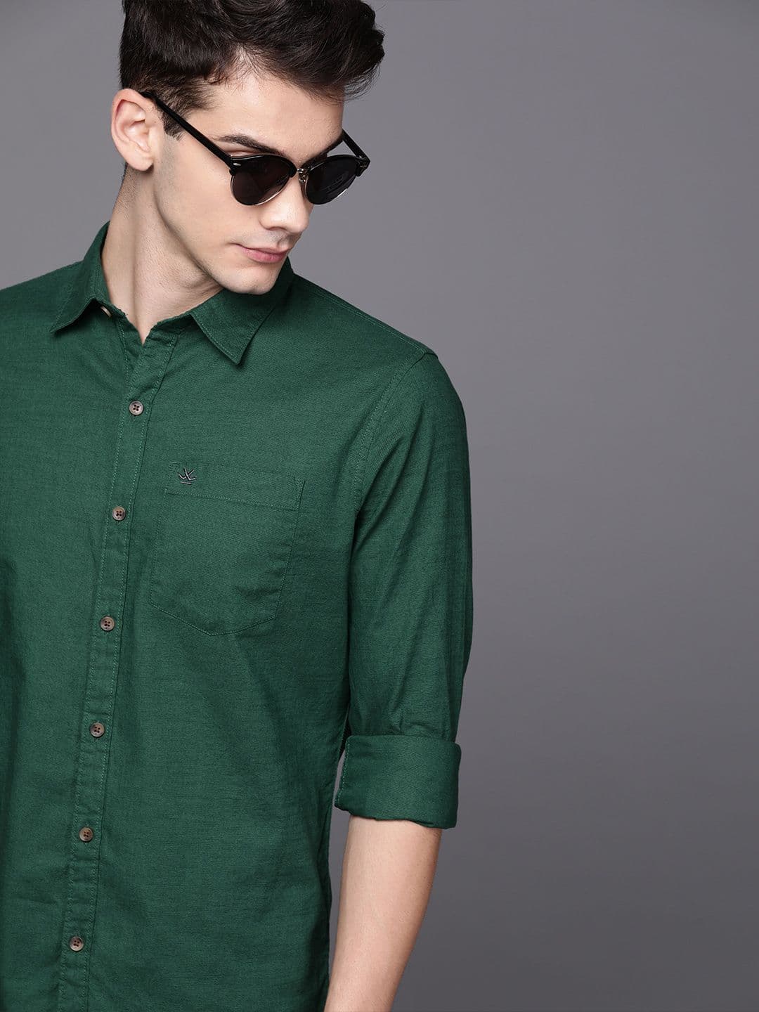 WROGN Men Green Slim Fit Solid Casual Shirt - view 1