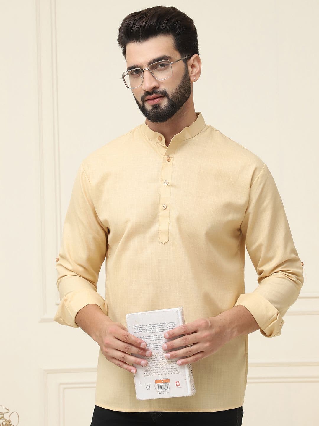SOJANYA Men Beige Solid Straight Kurta - view 1