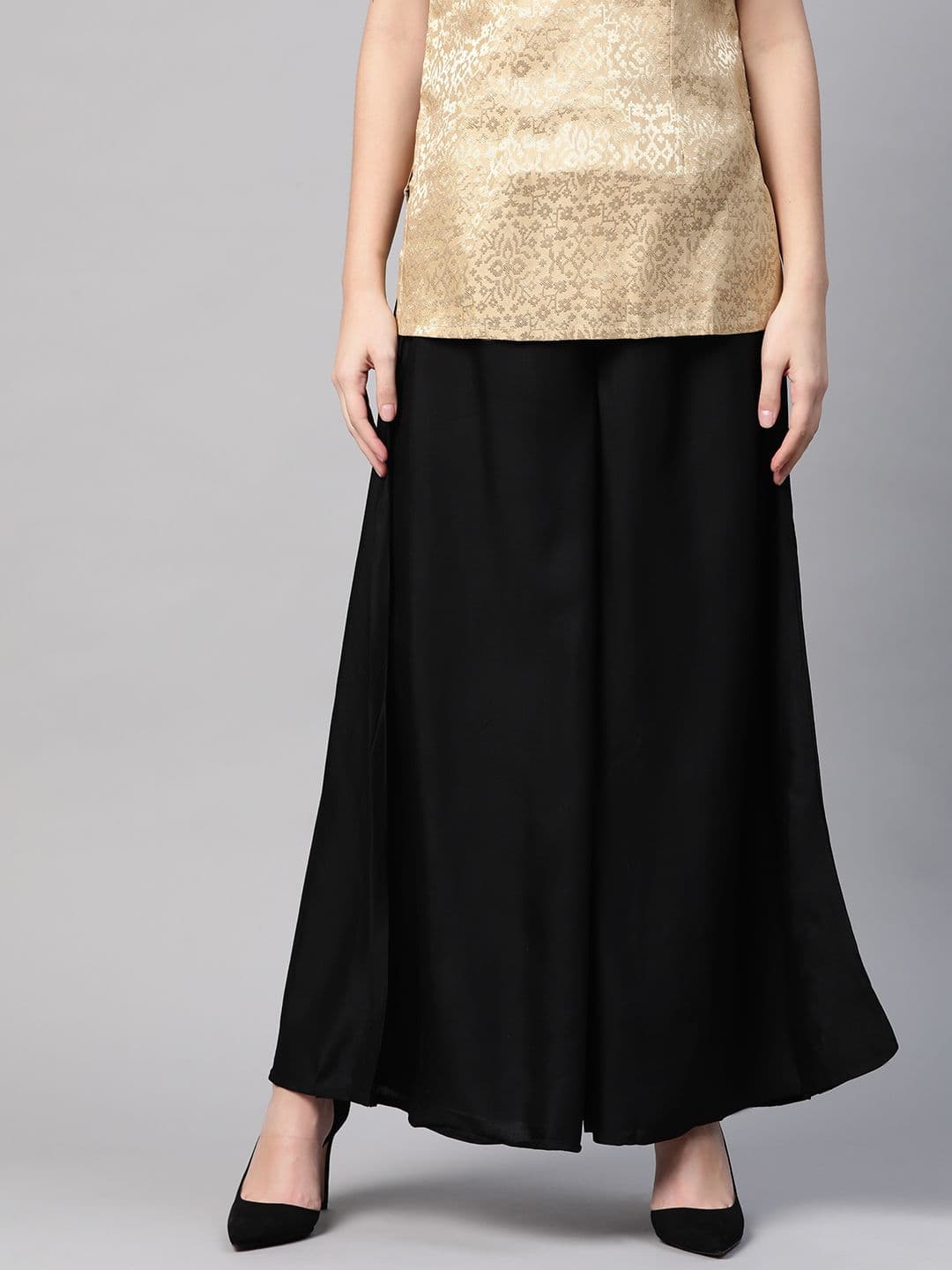 W Women Black Solid Flared Palazzos - view 1