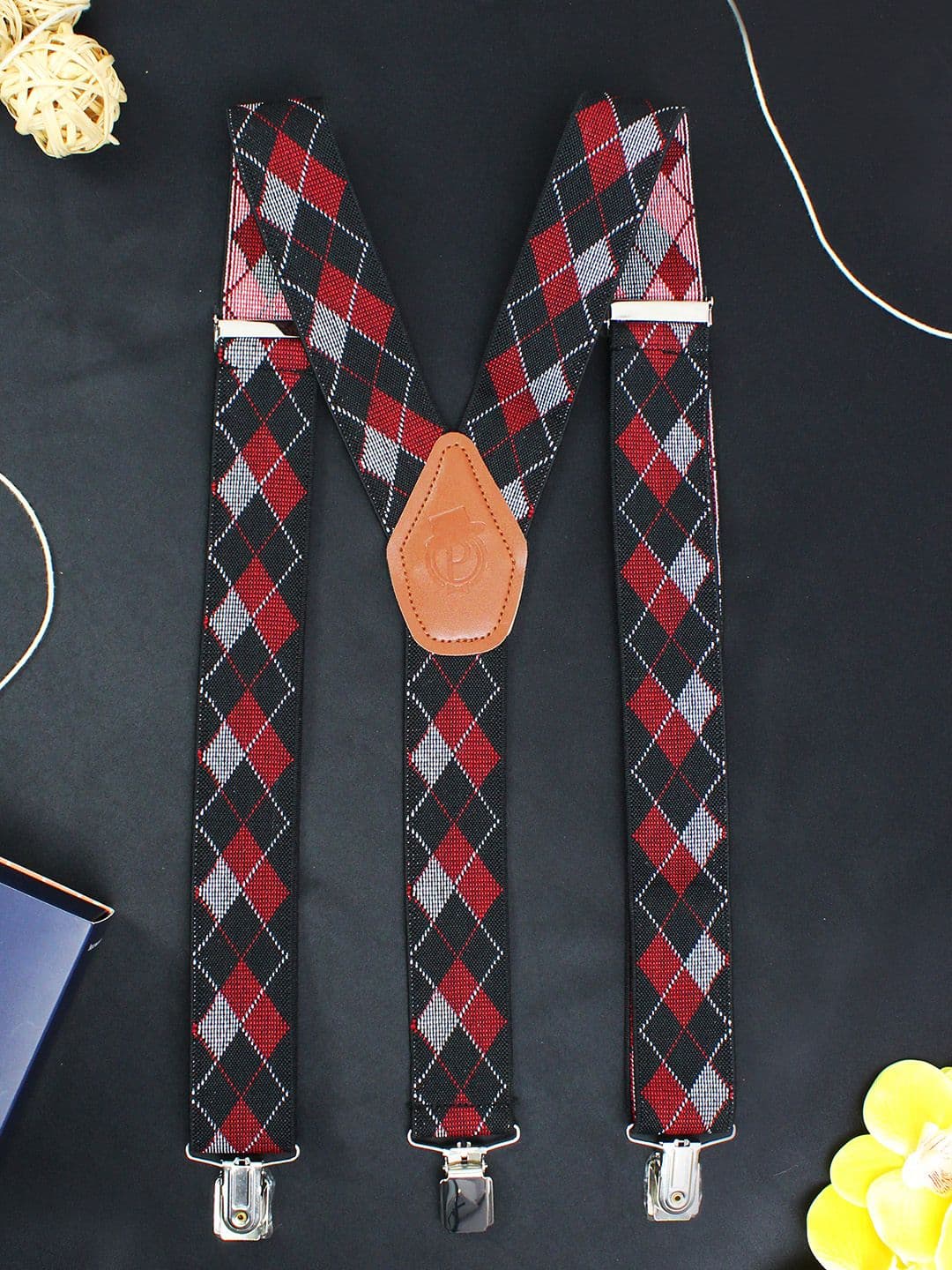 PELUCHE Men Black & Red Patterned Upside Funk Suspenders - view 1