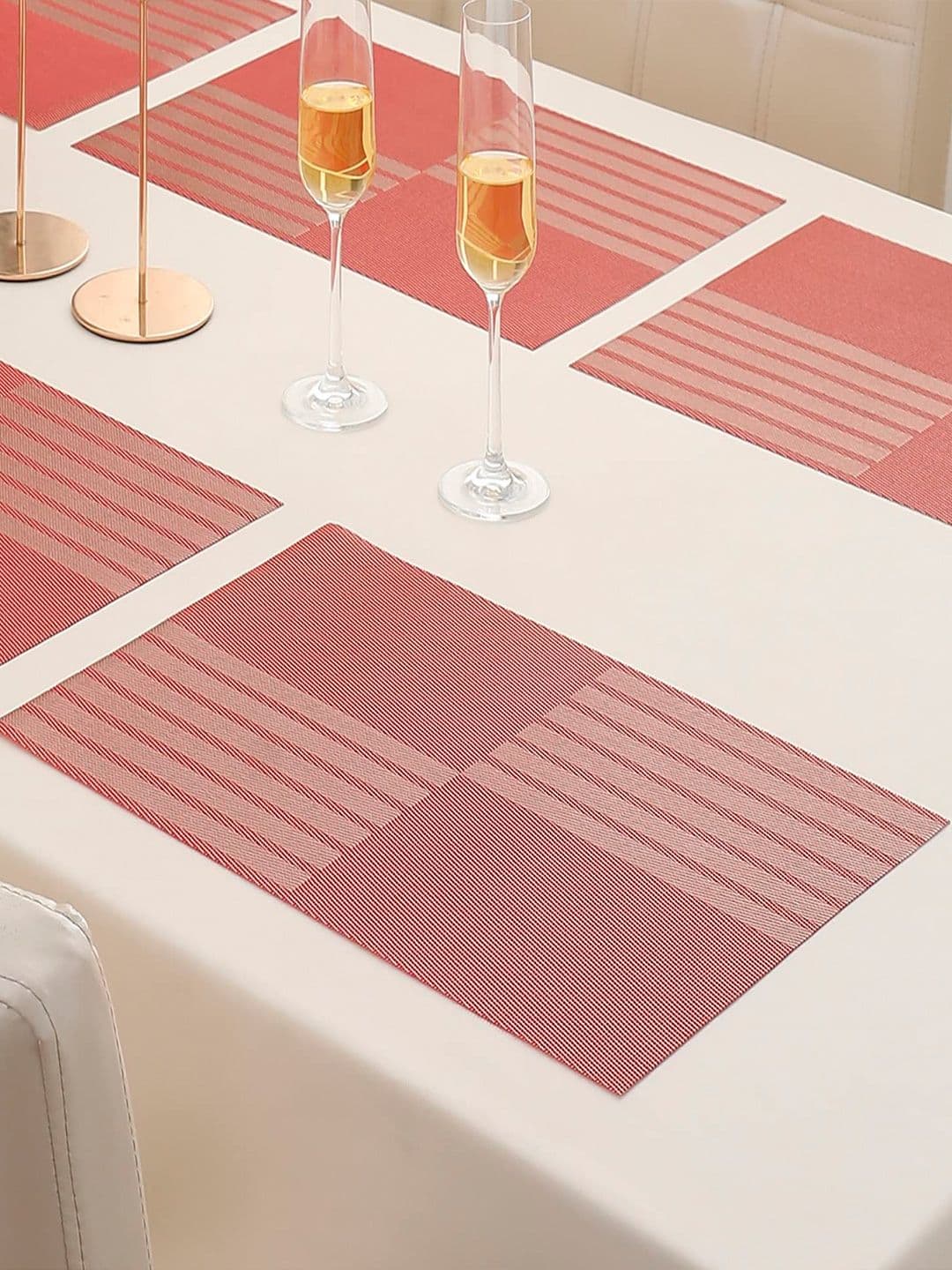 HOKIPO Set of 6 Red Coloured Printed Washable Table Mat - view 1