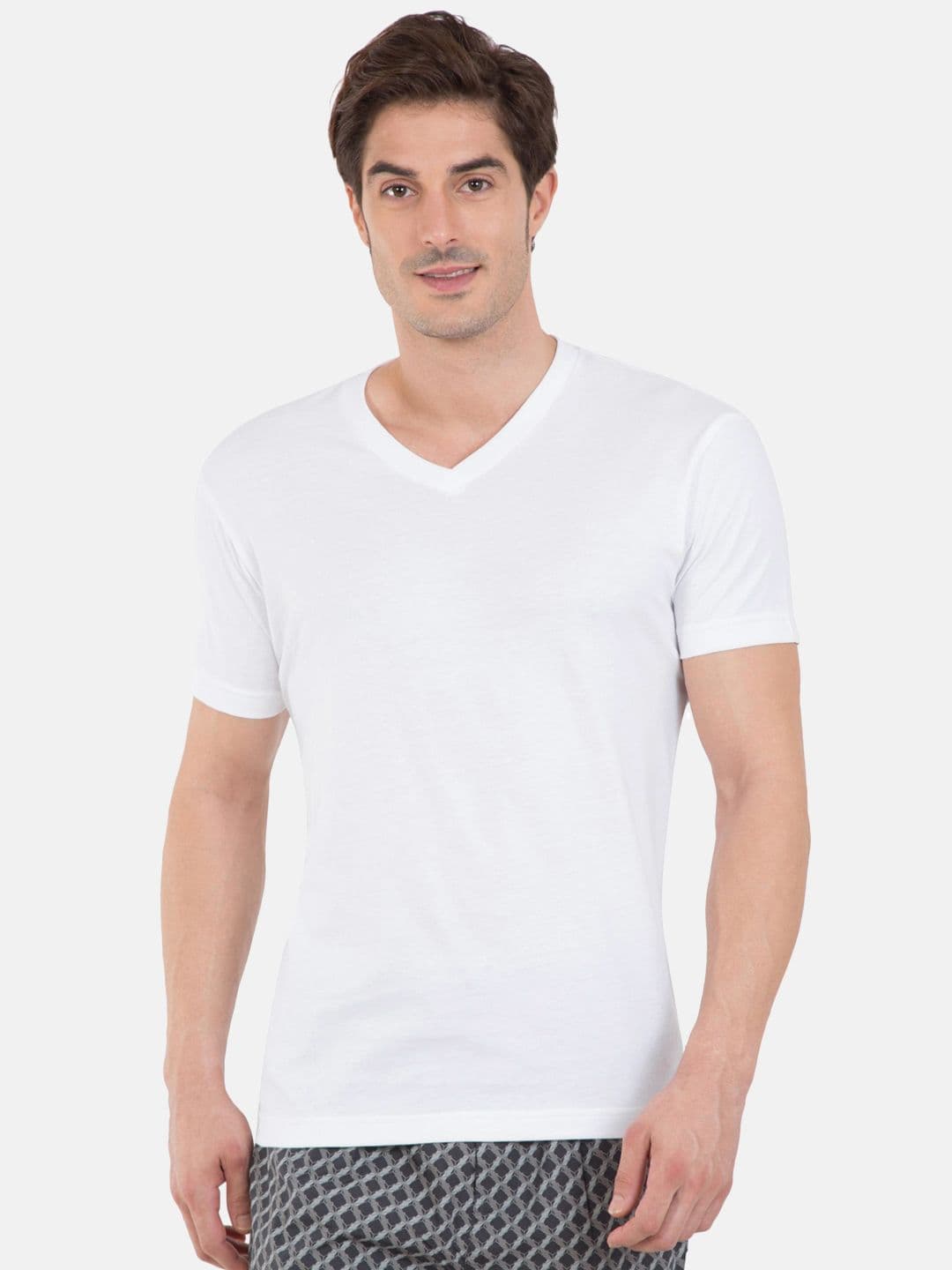 Jockey Men White Solid V-Neck Lounge T-shirt - view 1
