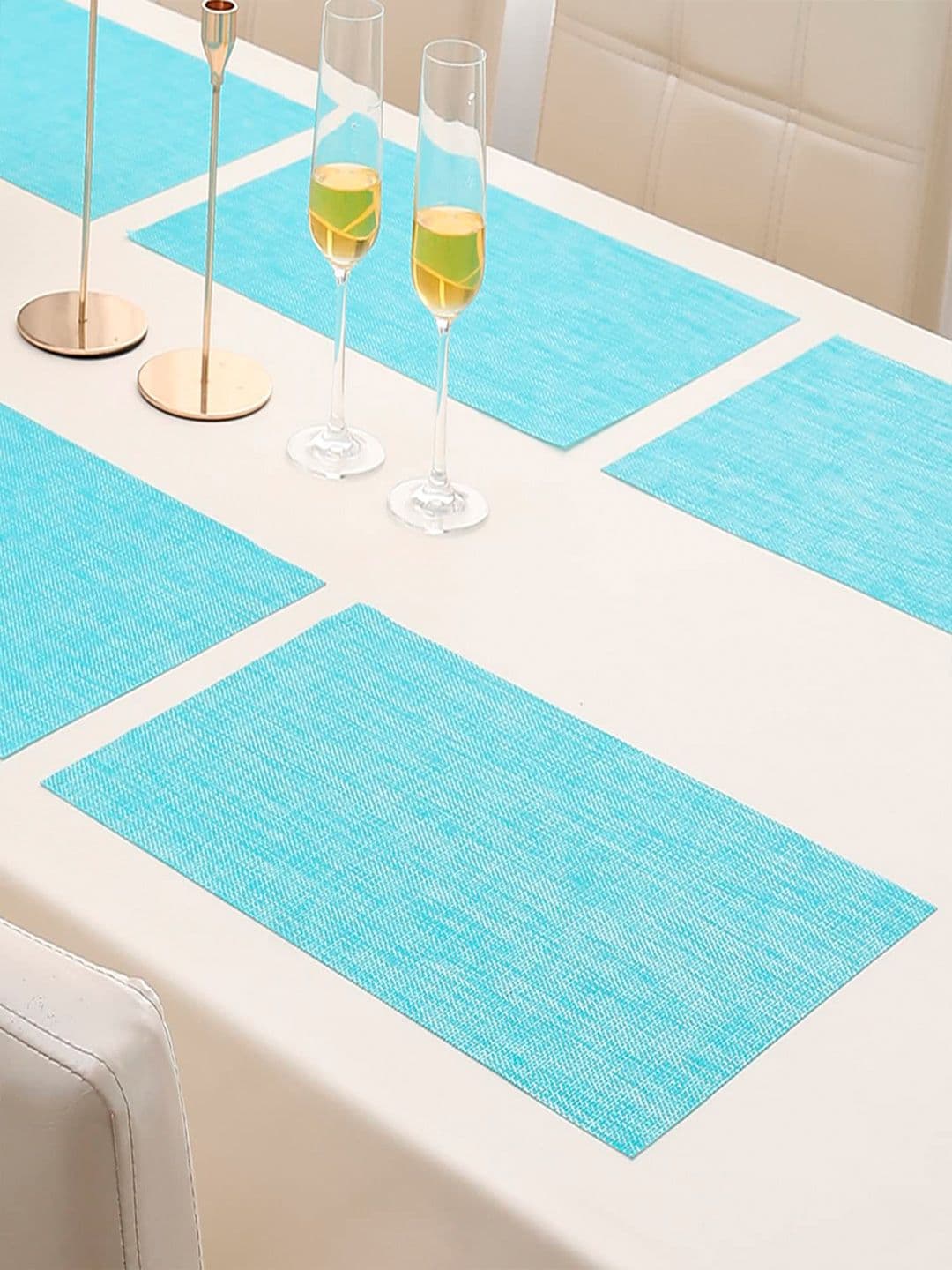 HOKIPO Set of 6 Turquoise Blue & White Solid Washable Table Placemats - view 1