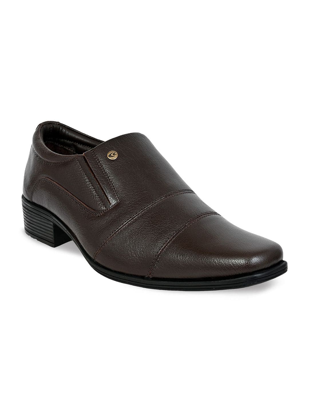 Allen Cooper Men Brown Solid Genuine Leather Formal Slip-Ons - view 1