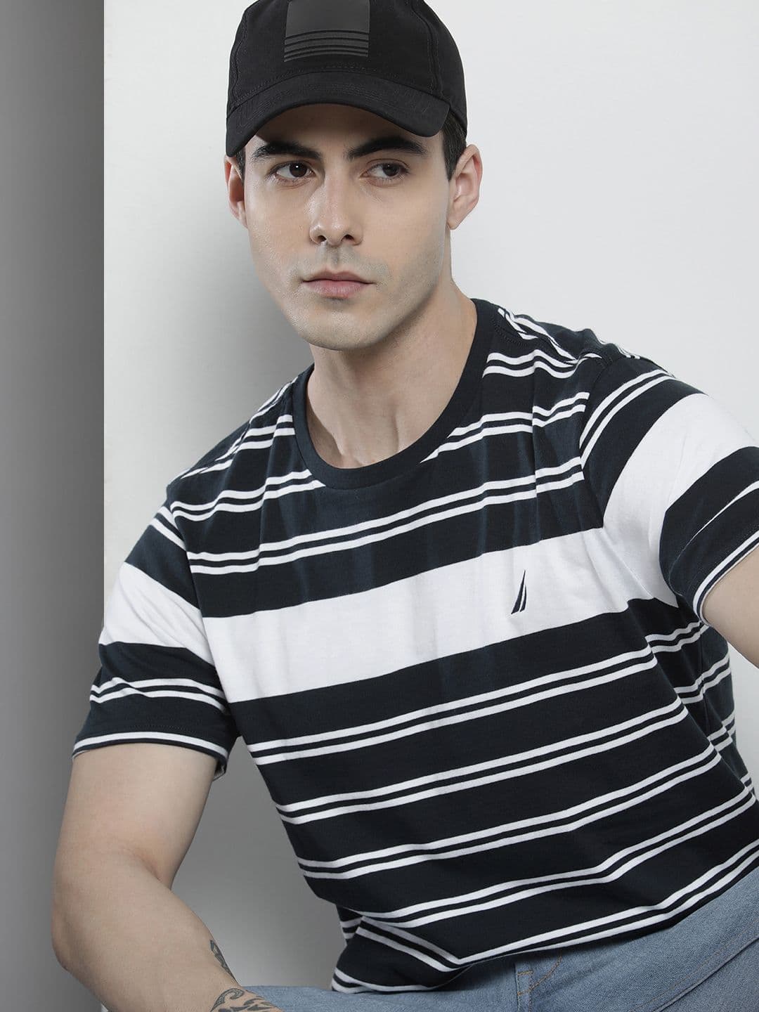 Nautica Men Cotton Striped Round Neck T-shirt - view 1