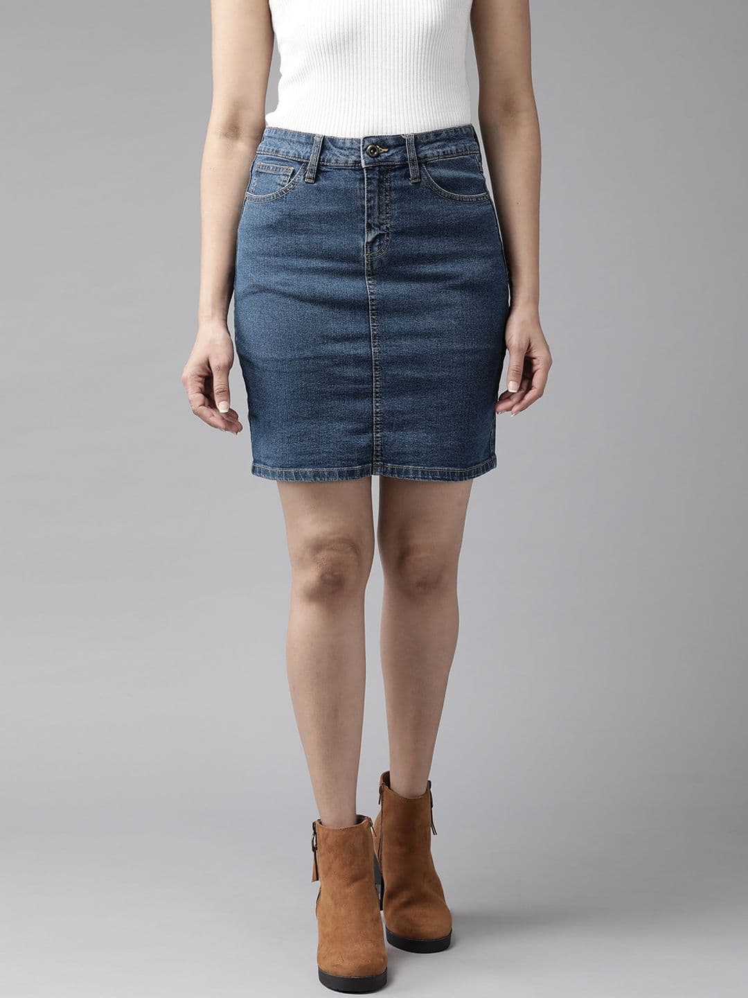 Roadster Blue Denim Straight Skirt - view 1