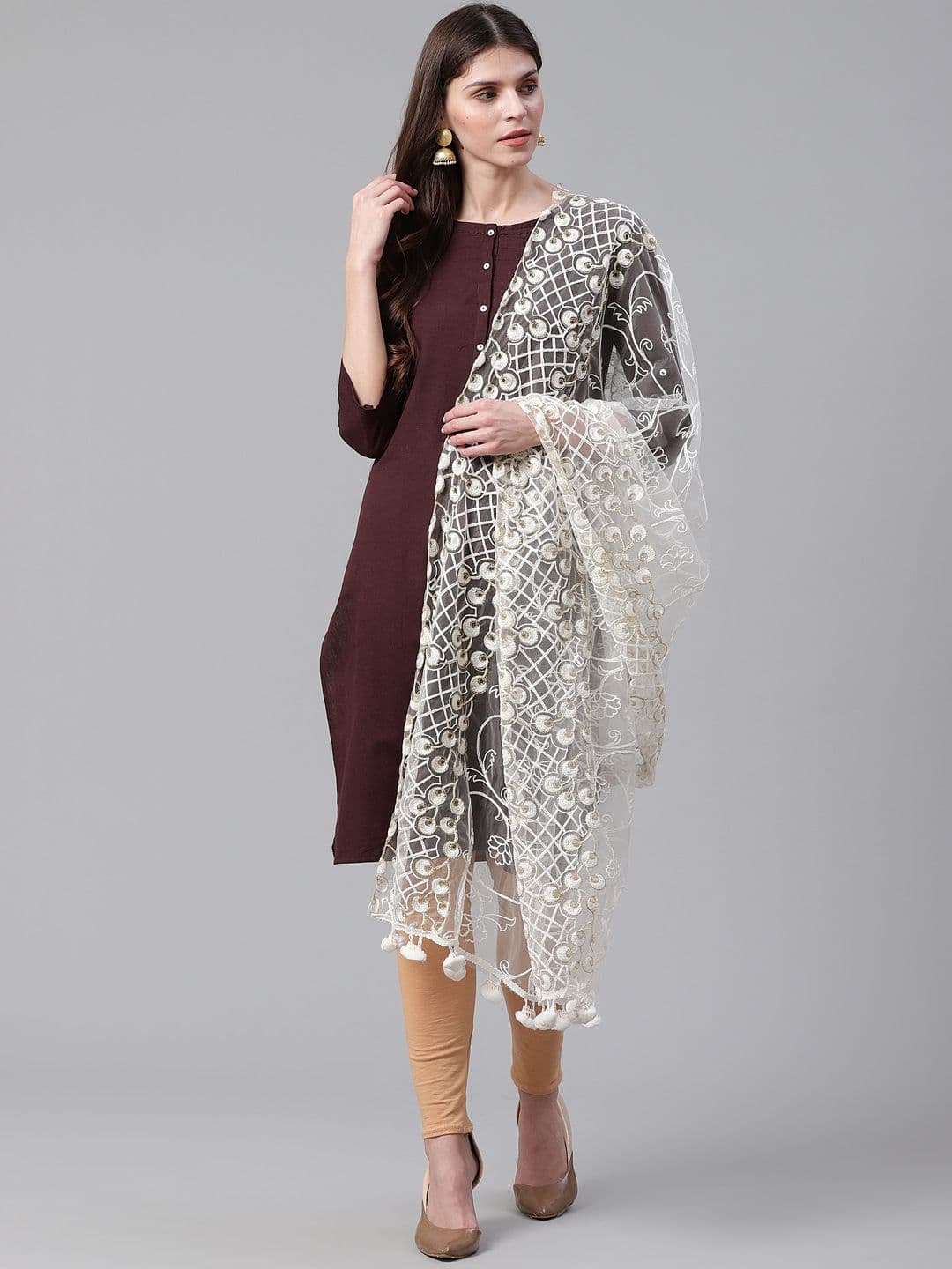 WEAVERS VILLA Off-White Embroidered Dupatta - view 1
