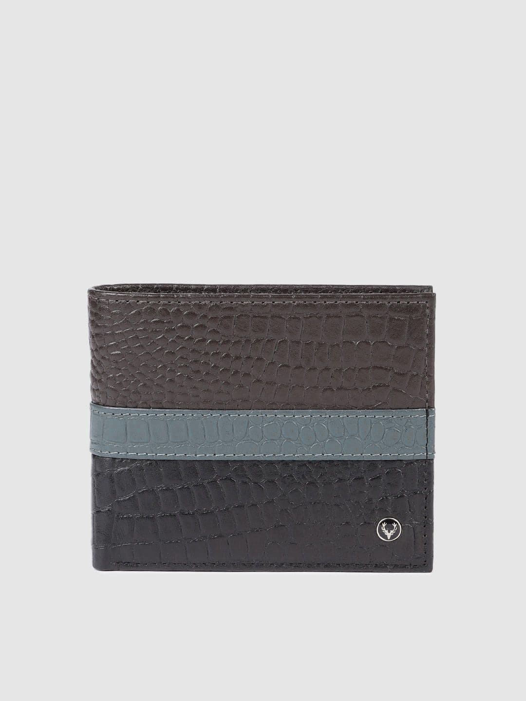Allen Solly Men Black & Brown Croc Textured Two Fold Leather Wallet - view 1