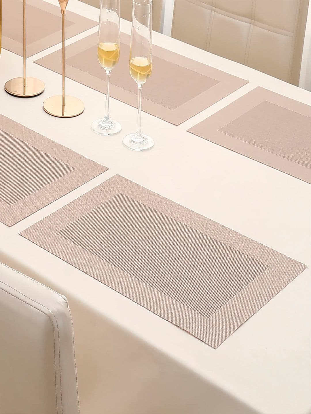 HOKIPO Set of 6 Beige Textured & Colourblocked Table Placemats - view 1