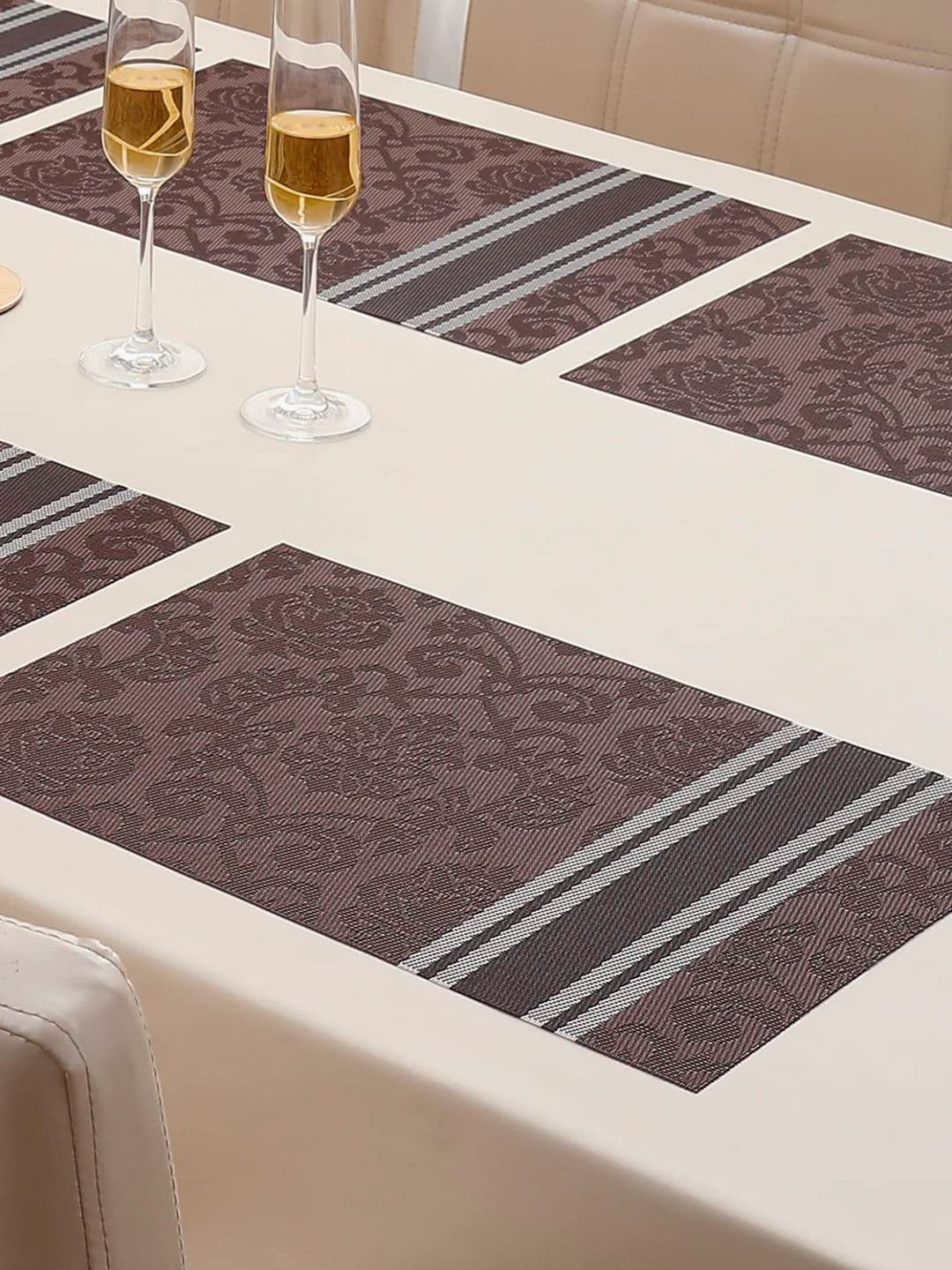 HOKIPO Set of 6 Brown & White Printed Table Placemats - view 1