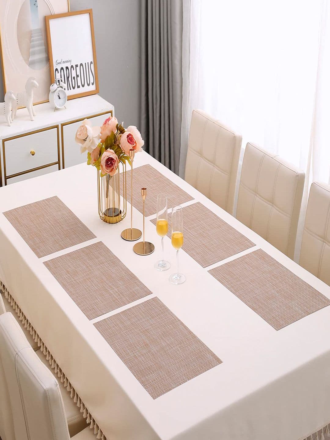 HOKIPO Set of 6 Brown Solid Table Placemats - view 1