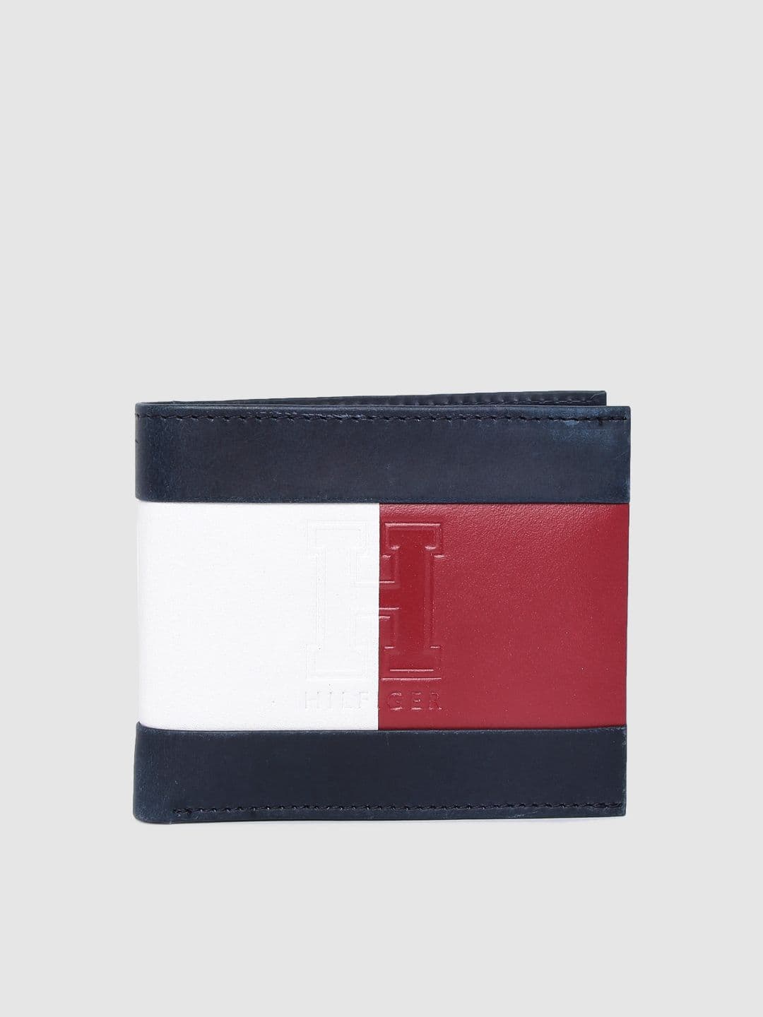 Tommy Hilfiger Men Navy Blue & Red Colourblocked Leather Two Fold Wallet - view 1