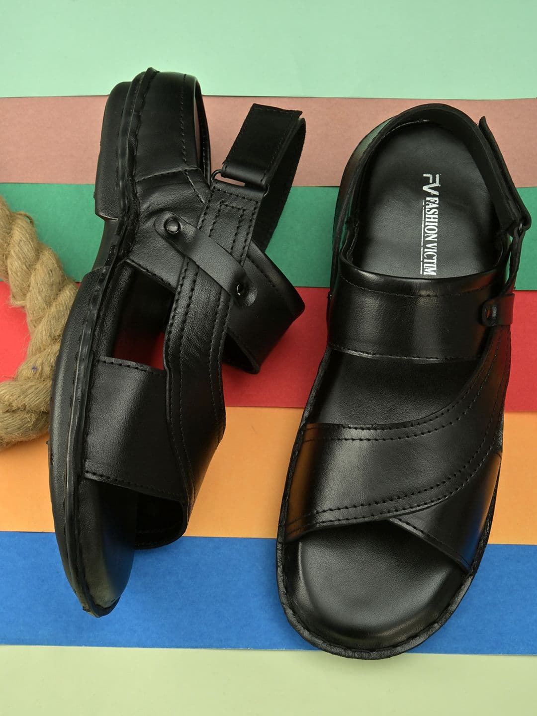 Fashion Victim Men Black Leather Sandals - view 1