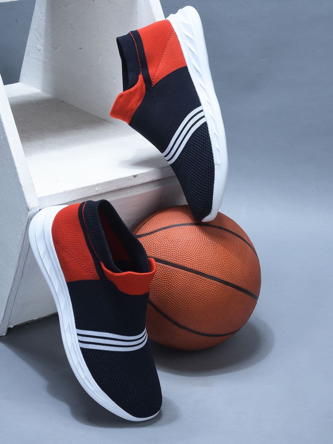 Liberty Men Navy Blue & Orange Colourblocked Slip-On Sports Shoes - view 1