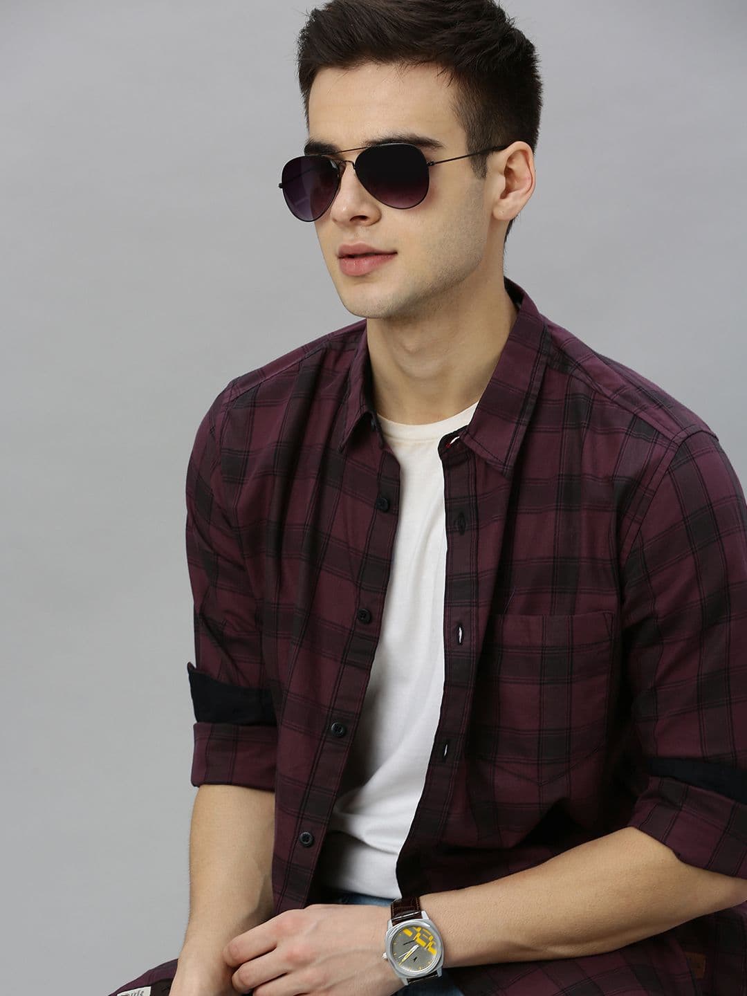 Roadster Men Wine-Coloured & Black Checked Casual Shirt - view 1