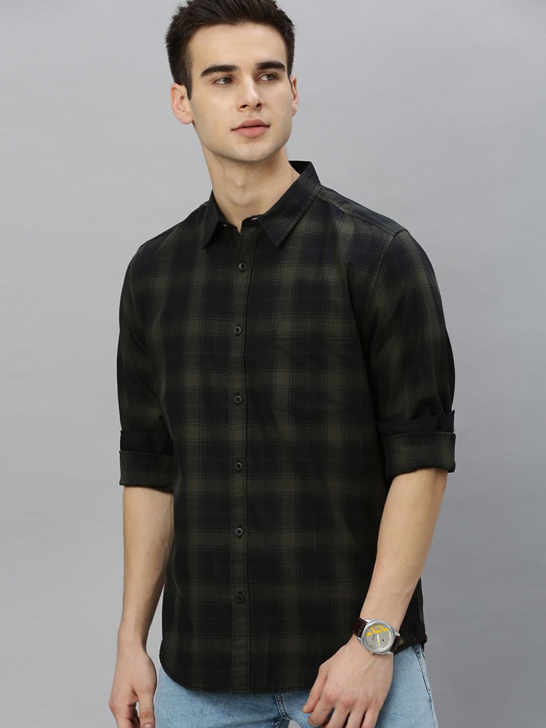 Roadster Men Olive Green & Black Checked Casual Shirt - view 1
