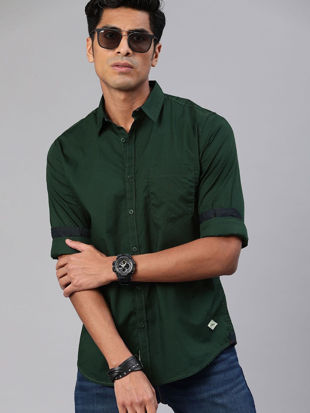 Roadster Men Teal Green Regular Fit Solid Casual Shirt - view 1
