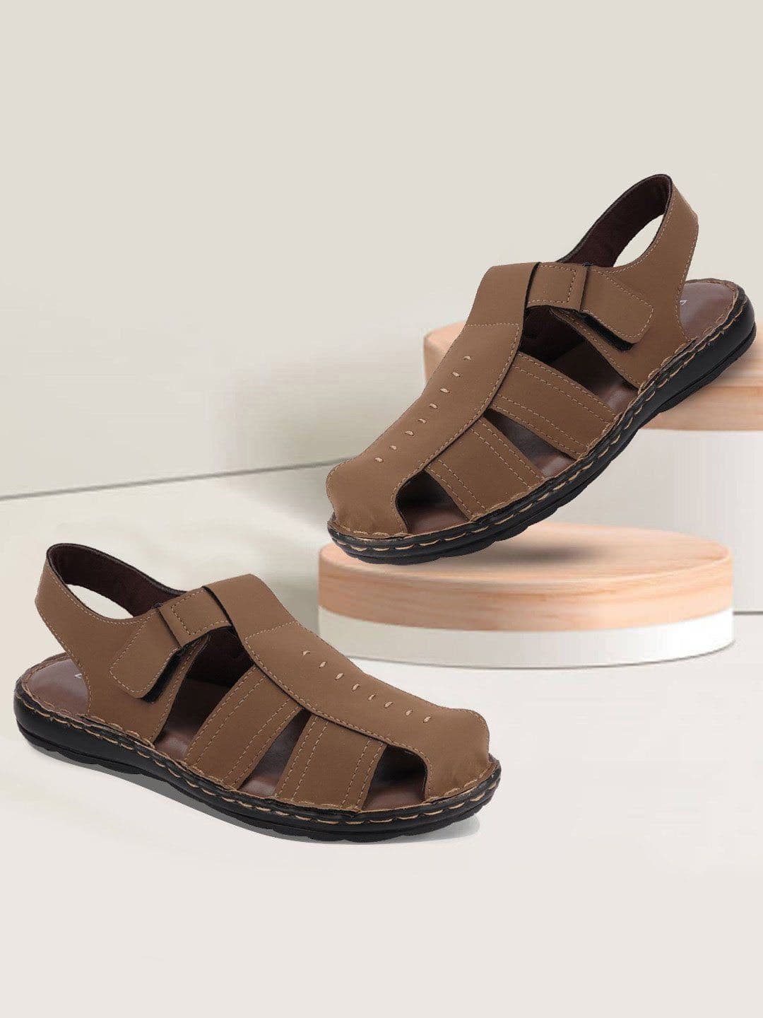 FAUSTO Men Coffee Brown Fisherman Sandals - view 1