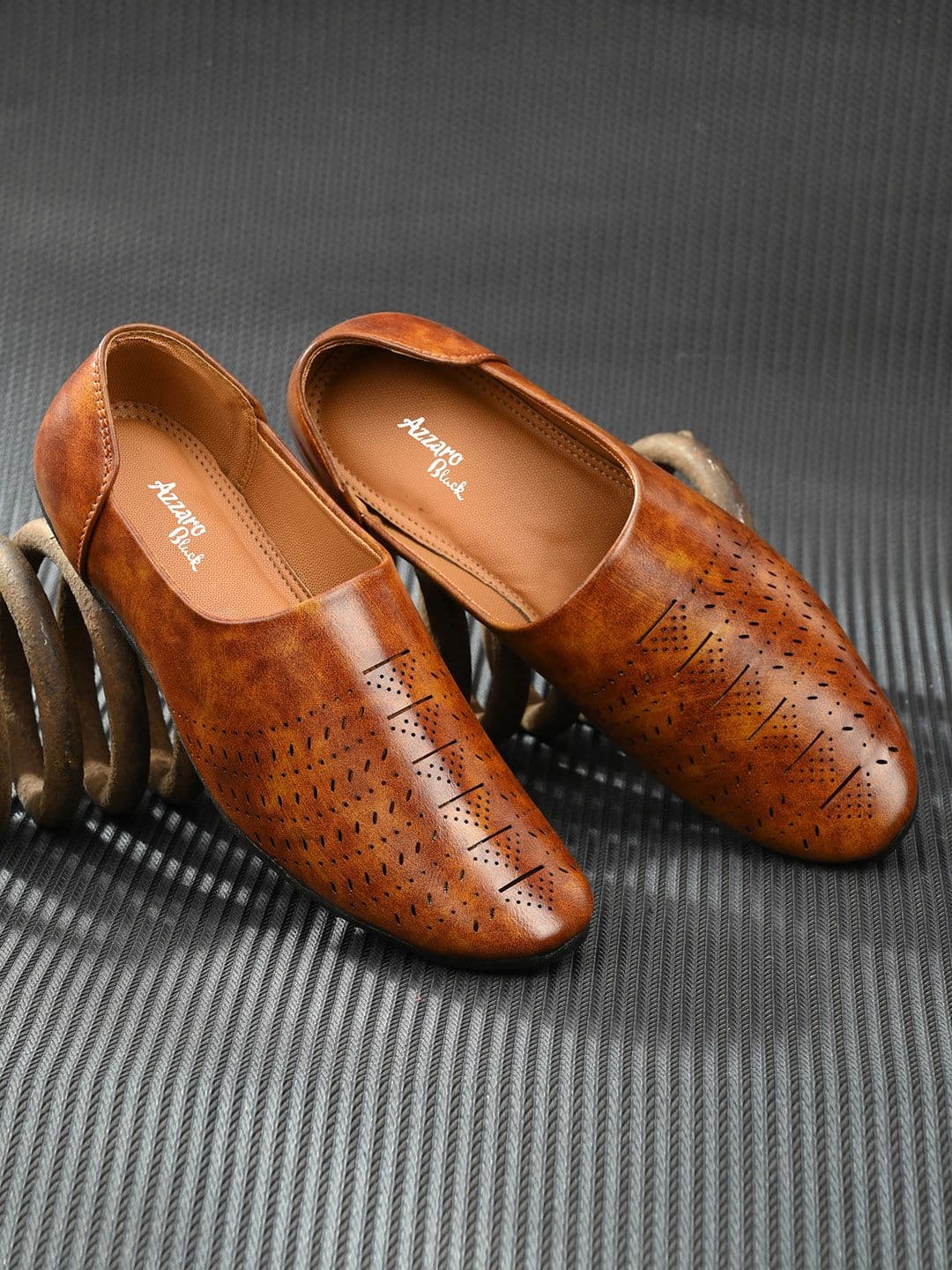 Azzaro Black Men Tan Brown Laser Cut Ethnic Jutti - view 1