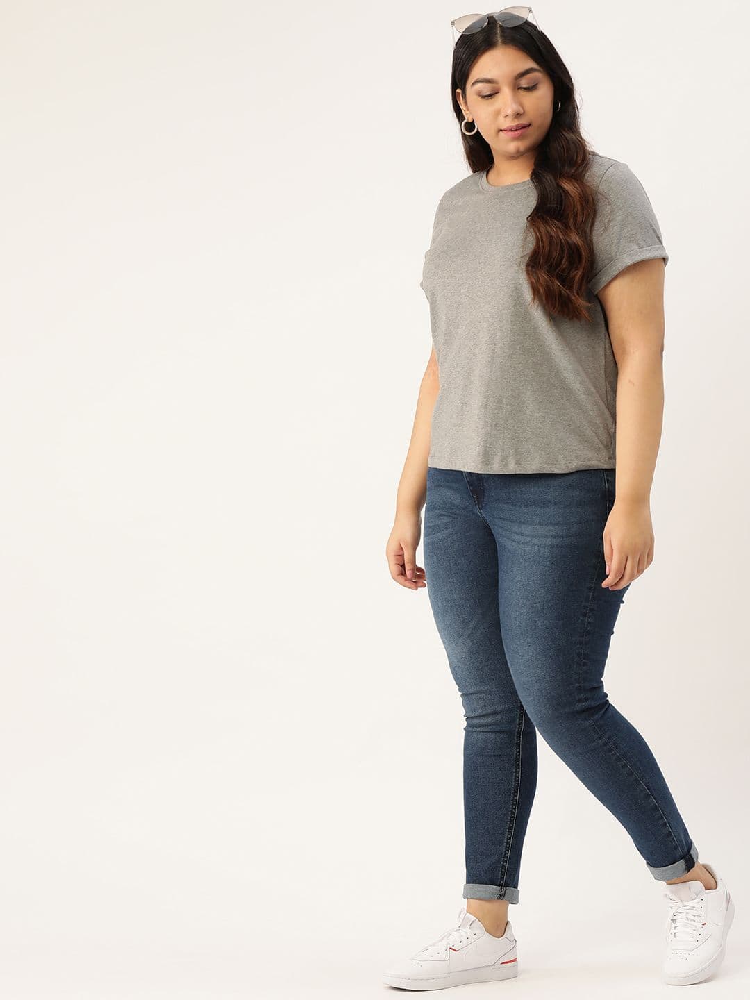 Sztori Plus Size Women Grey Melange Solid Round Neck T-shirt - view 1
