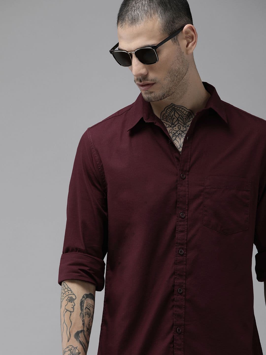 Roadster Men Maroon Cotton Solid Casual Shirt