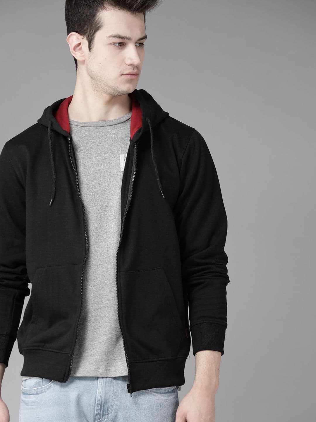 Roadster Men Black Solid Hooded Sweatshirt - view 1