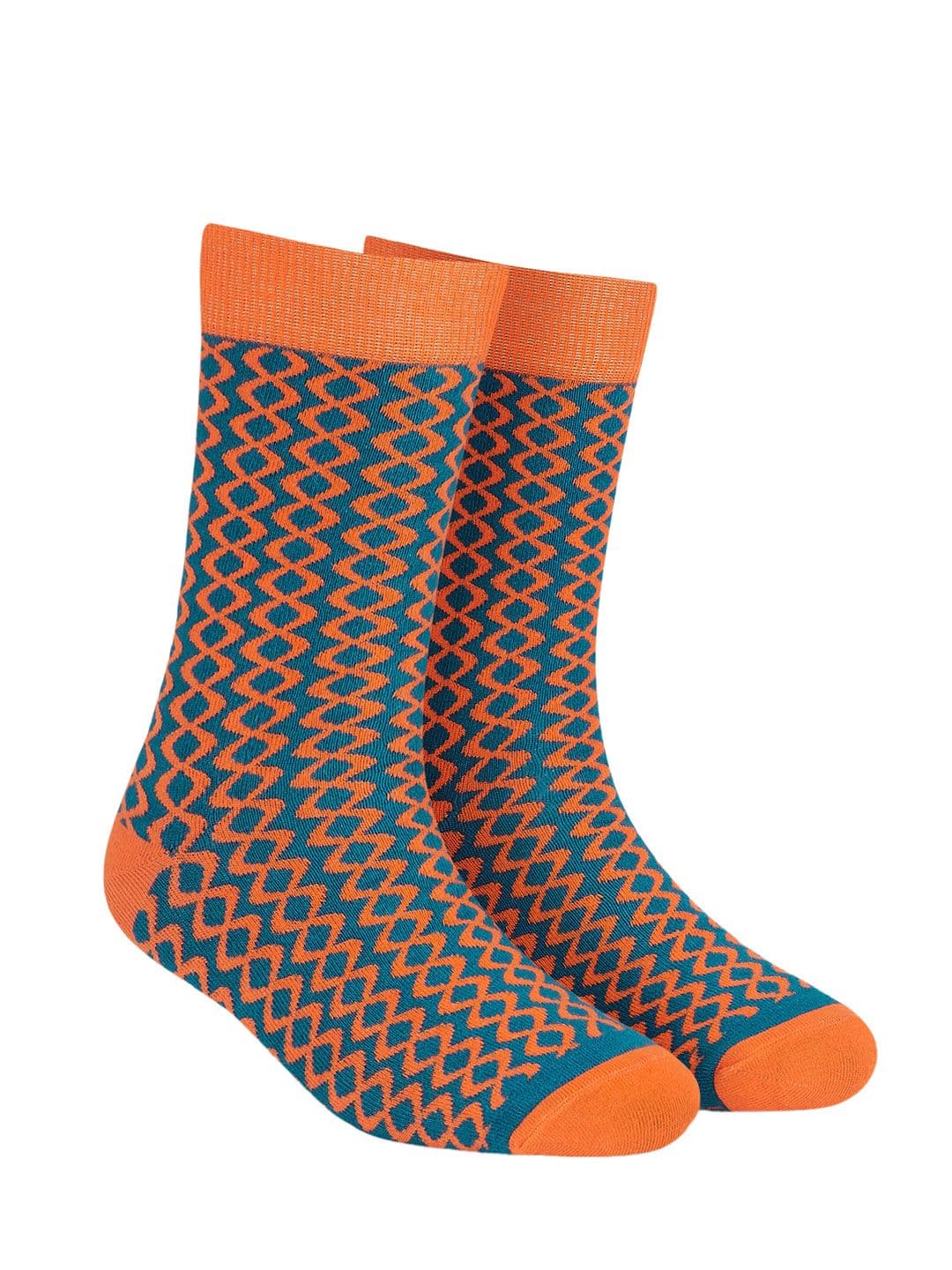 Dynamocks Unisex Orange & Blue Patterned Calf-Length Socks - view 1