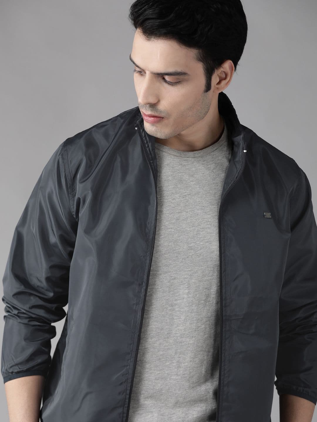 Roadster Men Navy Blue Solid Lightweight Jacket - view 1