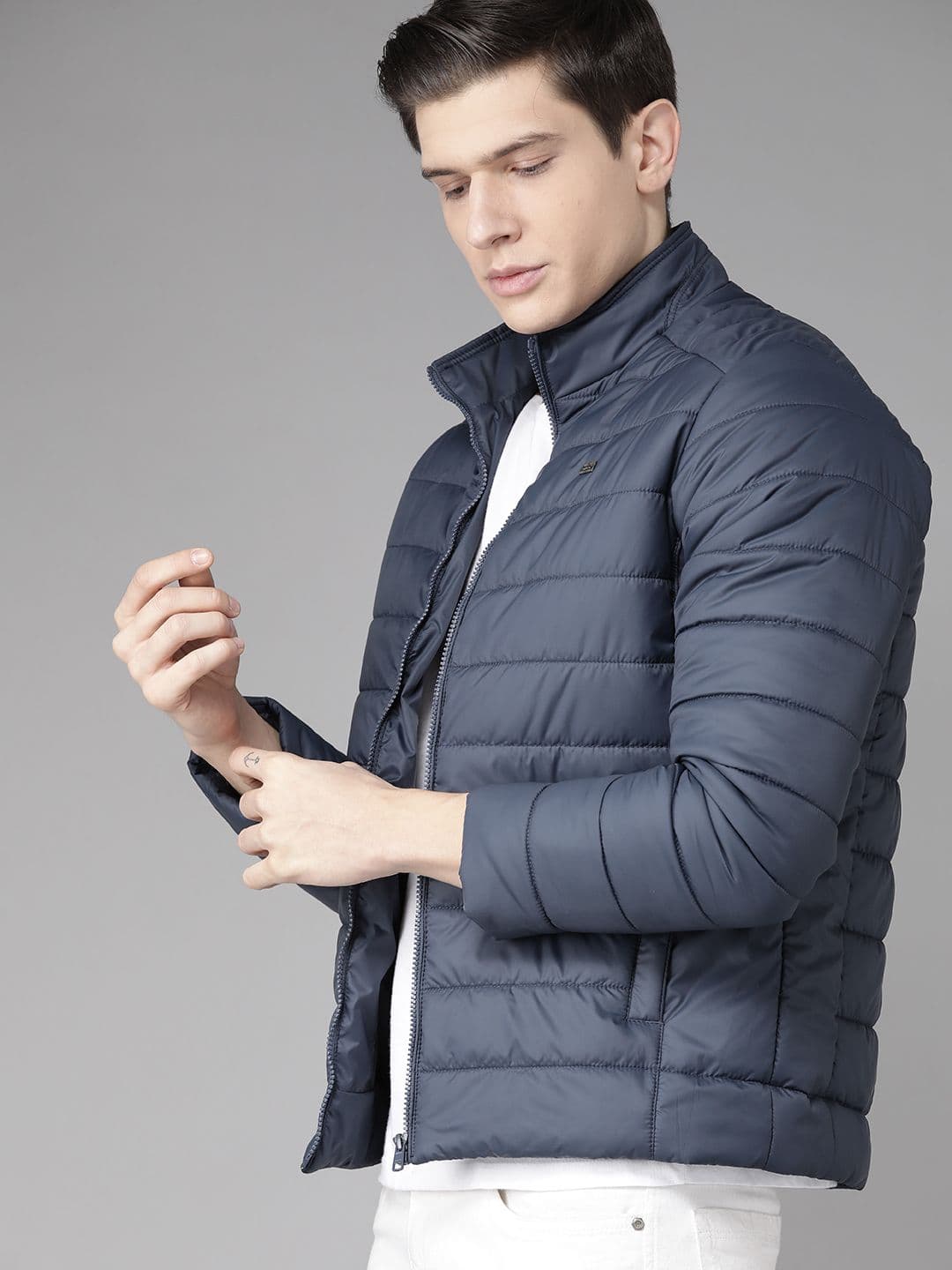 Roadster Men Navy Blue Solid Padded Jacket - view 1