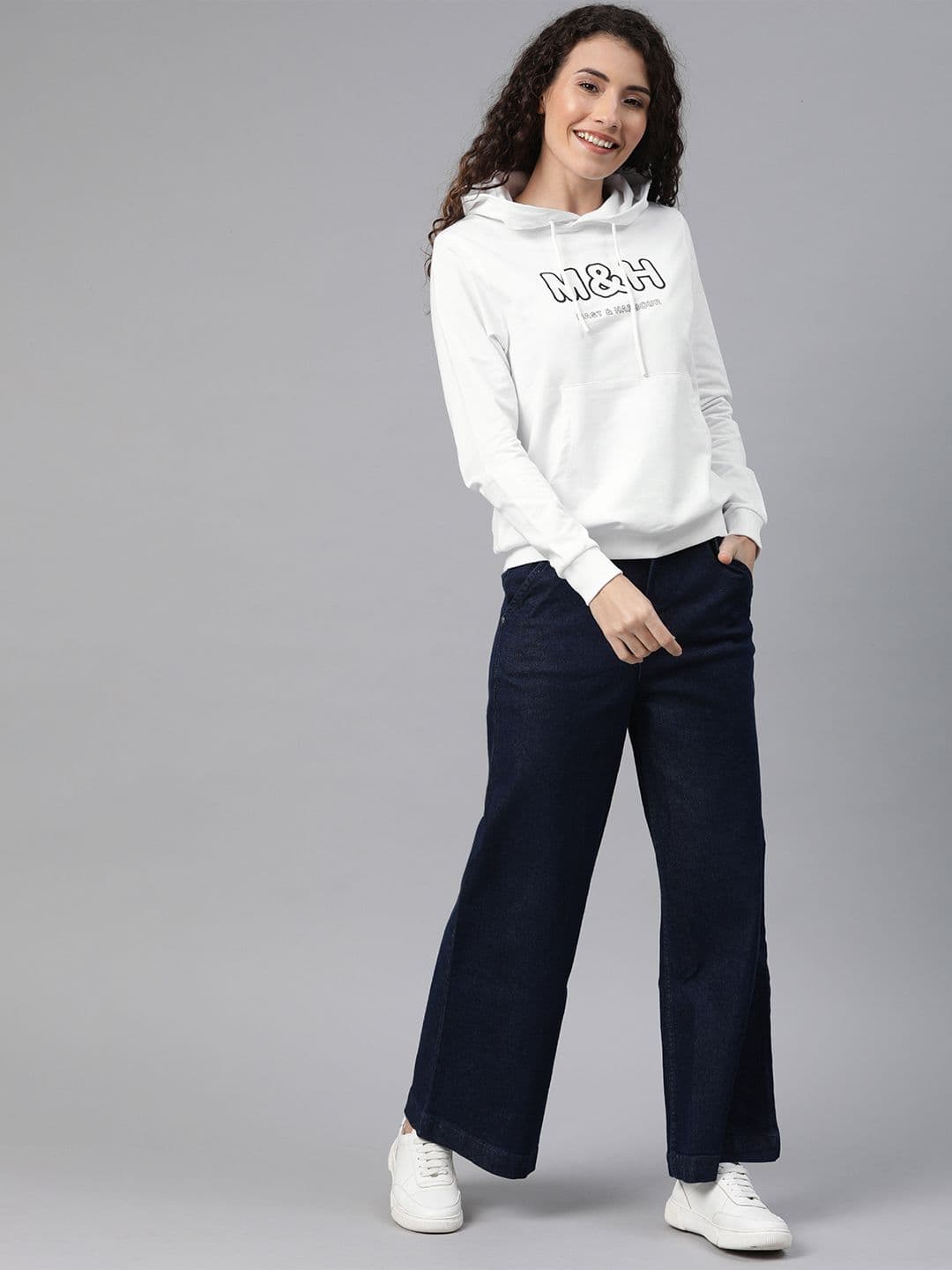 Mast & Harbour Women White Embroidered Hooded Sweatshirt - view 1