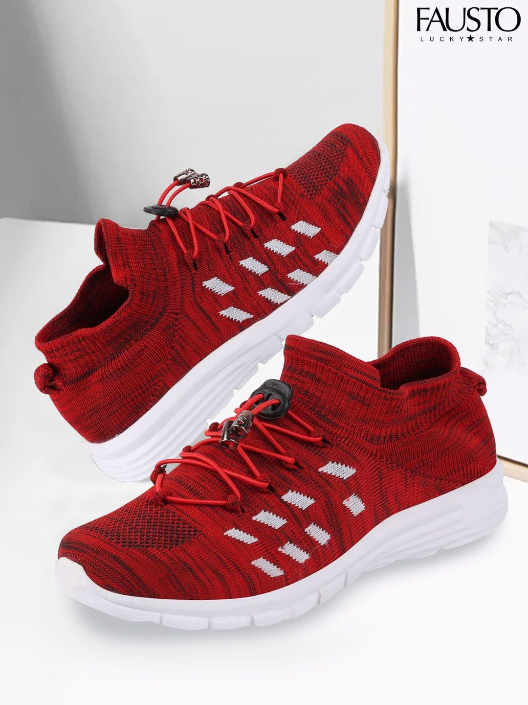 FAUSTO Men Red & White Mesh Walking Shoes - view 1