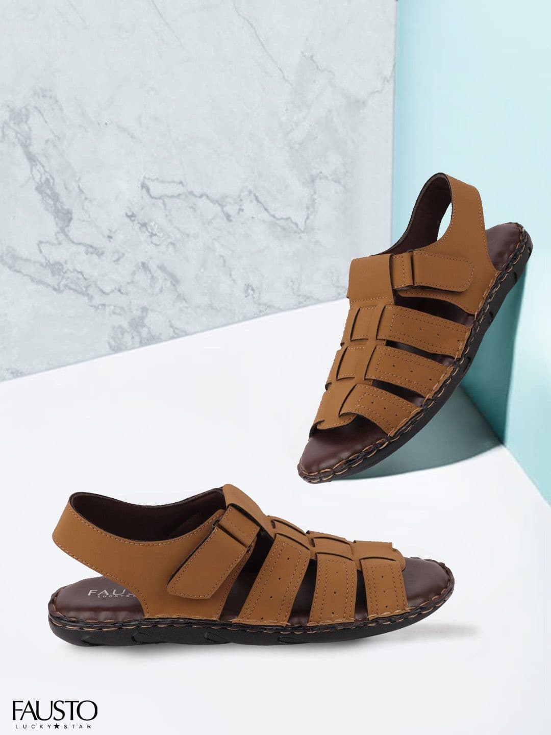 FAUSTO Men Brown Perforated Fisherman Sandals - view 1