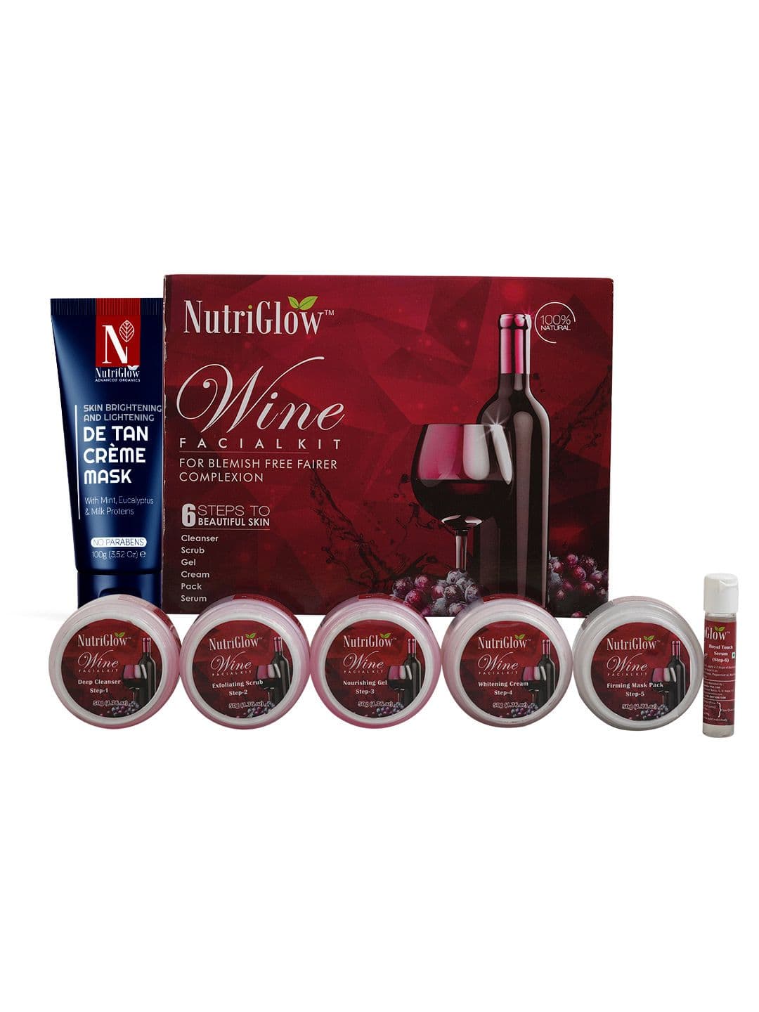NutriGlow Combo of 2 Wine Facial Kit & De Tan Creme Mask 360 g - view 1