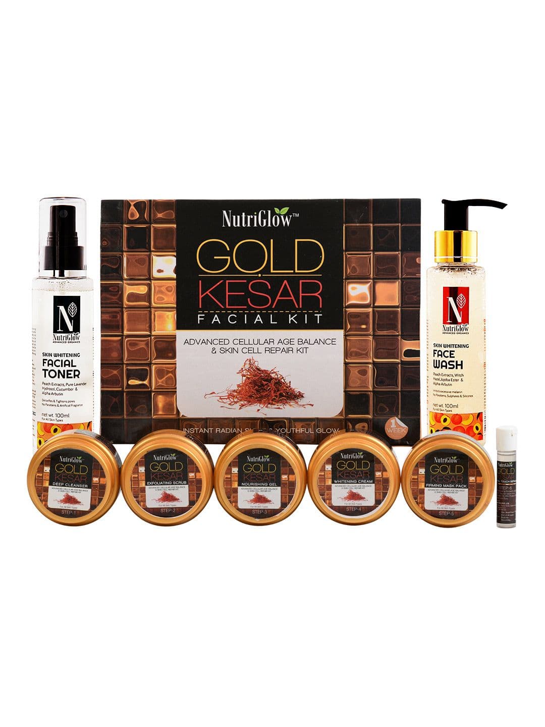 NutriGlow Gold Kesar Facial Kit 250g + 10ml, Skin Whitening Face Wash 100ml & Toner 100ml - view 1