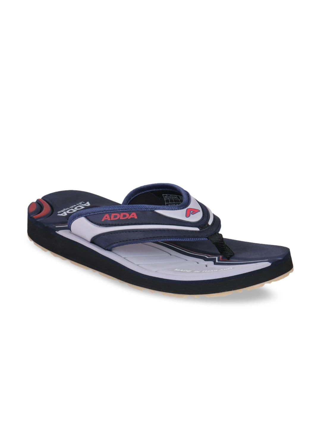 Adda Men Navy Blue & Grey Colourblocked Thong Flip-Flops - view 1